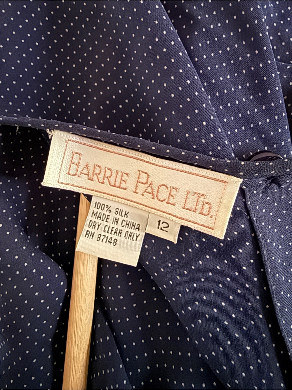 Barrie Pace Ltd. Navy Silk Polka Dot Blouse